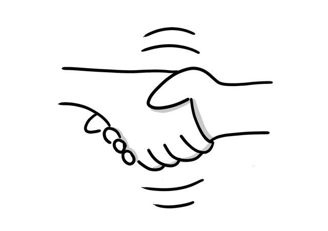 Zwei Hände, die sich zum Händedruck begegnen