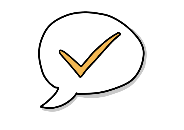 Eine Sprechblase mit einem Check-Haken