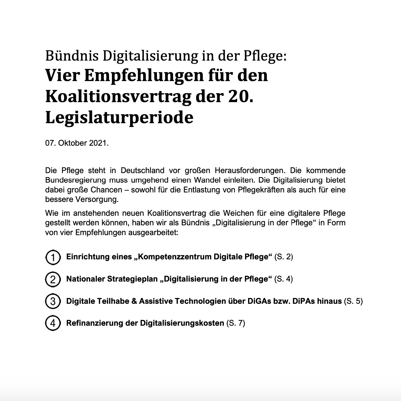 PRESSEMITTEILUNG Koalitionsverhandlungen: Digitalisierung der Pflege muss in den Fokus